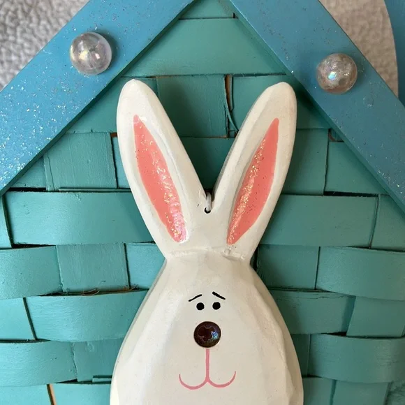 Easter Basket Kids Woven Wood with Handle Bunny Face - Picture 2 of 10